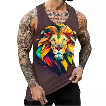 Летний топ с круглым вырезом и 3D-принтом с животным узором, модная повседневная мужская майка без рукавов XS