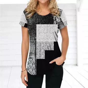 Летний топ с круглым вырезом и 3D-сеткой в стиле ретро с градиентным принтом, модные повседневные женские футболки с короткими рукавами S