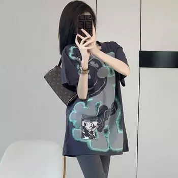 Летний топ с круглым вырезом и 3D-мультяшным принтом, модные повседневные женские футболки с короткими рукавами XS