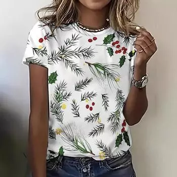 Летний топ с круглым вырезом и 3D-принтом, модные повседневные женские футболки с короткими рукавами S