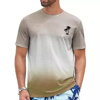 Летний топ с круглым вырезом и 3D-градиентным принтом кокосовой пальмы, модные повседневные футболки с короткими рукавами для мужчин S хаки