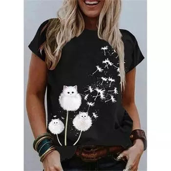 Летний топ с круглым вырезом и 3D-принтом, модные повседневные женские футболки с короткими рукавами S