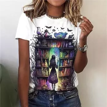 Летний топ с круглым вырезом и 3D-принтом, модные повседневные женские футболки с короткими рукавами S