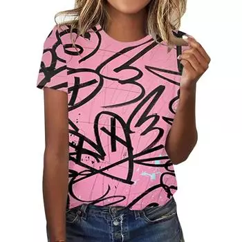 Летний топ с круглым вырезом и 3D-принтом, модные повседневные женские футболки с короткими рукавами S