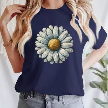 Летний топ с круглым вырезом и 3D-цветочным принтом, модные и повседневные милые женские футболки с короткими рукавами S