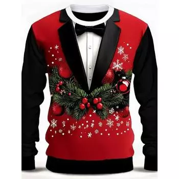 Летний топ с круглым вырезом и 3D-принтом на рождественскую тематику с галстуком-бабочкой, модные повседневные футболки с короткими рукавами для мужчин S