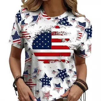 Летний топ с круглым вырезом и 3D-принтом, модные повседневные женские футболки с короткими рукавами S