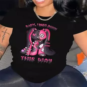 Летний топ с круглым вырезом и принтом, модные повседневные милые женские футболки из чистого хлопка с короткими рукавами M