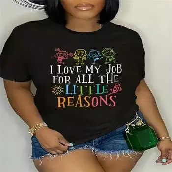 Летний топ с круглым вырезом и принтом, модные повседневные милые женские футболки из чистого хлопка с короткими рукавами M