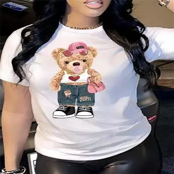 Летний топ с круглым вырезом и принтом, модные повседневные милые женские футболки из чистого хлопка с короткими рукавами M