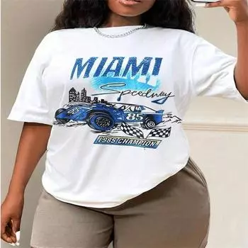 Летний топ с круглым вырезом и принтом, модные повседневные милые женские футболки из чистого хлопка с короткими рукавами M