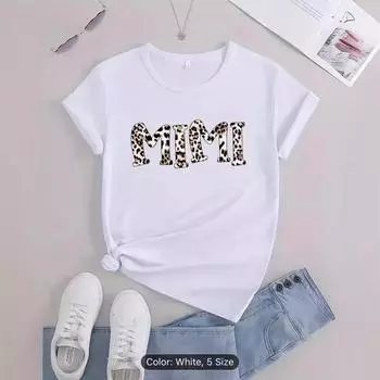 Летний топ с круглым вырезом и принтом, модные повседневные милые женские футболки из чистого хлопка с короткими рукавами M