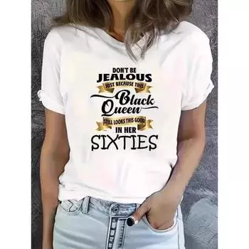 Летний топ с круглым вырезом и принтом, модные повседневные милые женские футболки из чистого хлопка с короткими рукавами M