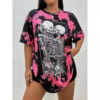 Летний топ с круглым вырезом и принтом в виде 3D-черепов, модные повседневные женские футболки с короткими рукавами S