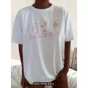 Летний топ с круглым вырезом и принтом, модные повседневные милые женские футболки из чистого хлопка с короткими рукавами M