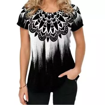 Летний топ с круглым вырезом и принтом в стиле градиента, модные повседневные женские футболки с короткими рукавами S