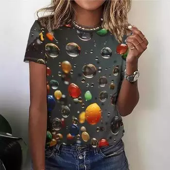 Летний топ с круглым вырезом и принтом в виде 3D-капель воды, модные повседневные женские футболки с короткими рукавами S
