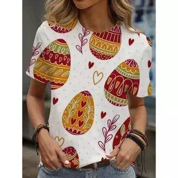 Летний топ с круглым вырезом и принтом 3D пасхальных яиц и масок, модные повседневные женские футболки с короткими рукавами S