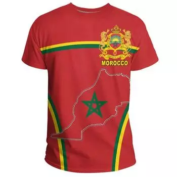 Летний топ с круглым вырезом и принтом 3D-карты Марокко, модные повседневные футболки с короткими рукавами для мужчин S