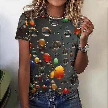 Летний топ с круглым вырезом и принтом в виде капель нефрита, модные повседневные женские футболки с короткими рукавами XS