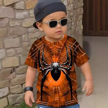 Летний топ с круглым вырезом и принтом 3D Человека-паука, модные повседневные футболки с короткими рукавами для детей и мальчиков 110