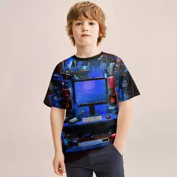 Летний топ с круглым вырезом и принтом игровой консоли в стиле 3D, модные и повседневные детские футболки для мальчиков с короткими рукавами 110