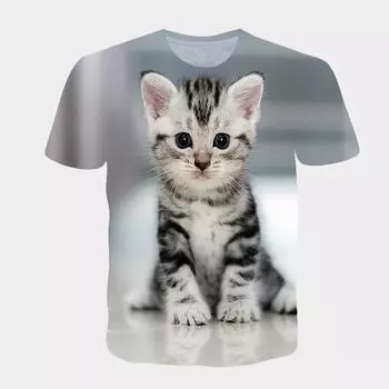 Летний топ с круглым вырезом и принтом 3D Cat, модные повседневные футболки с короткими рукавами для мужчин XS