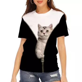 Летний топ с круглым вырезом и принтом в виде животных 3D, модные повседневные женские футболки с короткими рукавами S