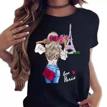 Летний топ с круглым вырезом и принтом 3D City Girls, модные повседневные футболки с короткими рукавами для женщин S