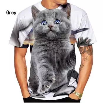 Летний топ с круглым вырезом и принтом 3D Cat, модные повседневные футболки с короткими рукавами для мужчин S