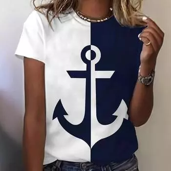 Летний топ с круглым вырезом и принтом 3D Barb, модные повседневные футболки с короткими рукавами для женщин S