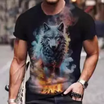 Летний топ с круглым вырезом и принтом 3D волка, модные повседневные футболки с короткими рукавами для мужчин XS
