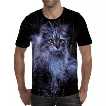 Летний топ с круглым вырезом и принтом 3D Cat, модные повседневные футболки с короткими рукавами для мужчин 6XL