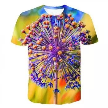 Летний топ с круглым вырезом и принтом 3D-цветов и растений, модные повседневные футболки с короткими рукавами для мужчин S
