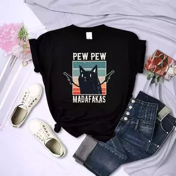 Летний топ с круглым вырезом и принтом, модные повседневные милые женские футболки из чистого хлопка с короткими рукавами S