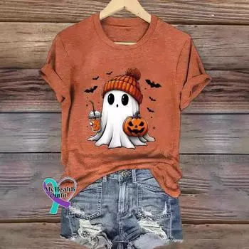 Летний топ с круглым вырезом и принтом 3D Halloween Ghost, модные повседневные женские футболки с короткими рукавами S