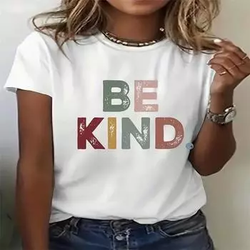 Летний топ с круглым вырезом и принтом, модные повседневные милые женские футболки из чистого хлопка с короткими рукавами M