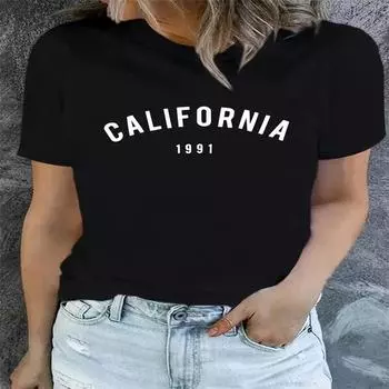 Летний топ с круглым вырезом и принтом, модные повседневные милые женские футболки из чистого хлопка с короткими рукавами M