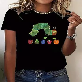 Летний топ с круглым вырезом и принтом, модные повседневные милые женские футболки из чистого хлопка с короткими рукавами M