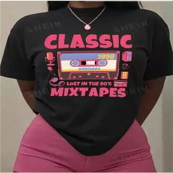 Летний топ с круглым вырезом и принтом, модные повседневные милые женские футболки из чистого хлопка с короткими рукавами M