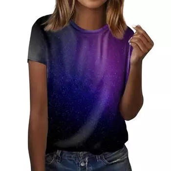 Летний топ с круглым вырезом и принтом в виде 3D-космического узора, модные повседневные женские футболки с короткими рукавами S