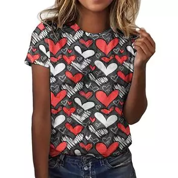 Летний топ с круглым вырезом и принтом 3D Love Flower, модные повседневные женские футболки с короткими рукавами 6XL