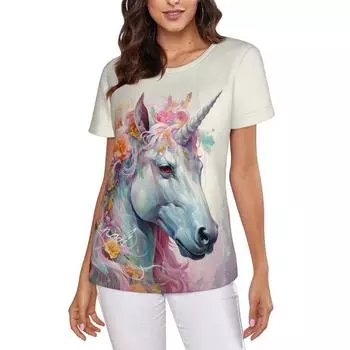 Летний топ с круглым вырезом и принтом лошади 3D, модные повседневные женские футболки с короткими рукавами M белый