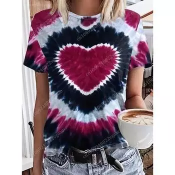 Летний топ с круглым вырезом и принтом 3D Tie Dye, модные повседневные женские футболки с короткими рукавами XS