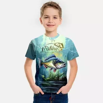 Летний топ с круглым вырезом и принтом в виде 3D-рыбки, модные и повседневные детские футболки для мальчиков с короткими рукавами 110