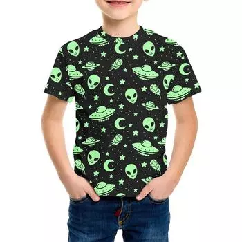 Летний топ с круглым вырезом и принтом 3D ночного неба, модные повседневные футболки с короткими рукавами для детей и мальчиков 110