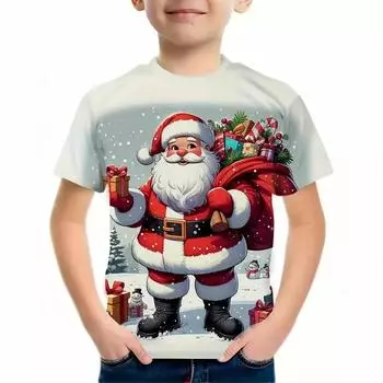 Летний топ с круглым вырезом и принтом 3D Санта-Клауса, модные и повседневные детские футболки с короткими рукавами для мальчиков 110