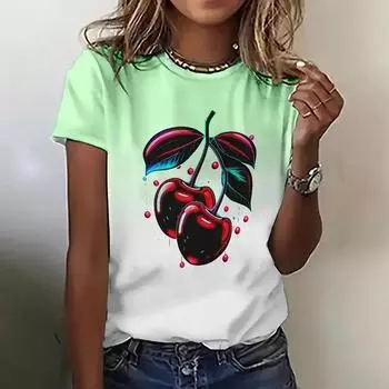 Летний топ с круглым вырезом и принтом фруктов 3D, модные повседневные женские футболки с короткими рукавами XS