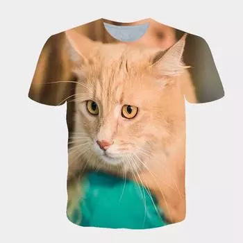 Летний топ с круглым вырезом и принтом 3D-кота, модные повседневные футболки с коротким рукавом для мужчин и женщин, универсальные футболки XS