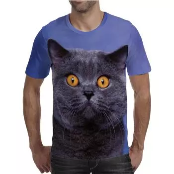Летний топ с круглым вырезом и принтом 3D Cat, модные повседневные футболки с короткими рукавами для мужчин 6XL